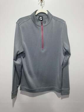 FootJoy Men's Micro-Stripe Quarter-Zip Golf Pullover, Grey/White, Size Medium